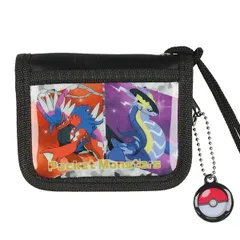 ひも付き ウォレット ポケモンSVブラック：171133952 キャラクター | コライドン ミライドン 紐付 首かけ 財布 コインケース 小銭入れ パスケース 二つ折り キッズ 子供 男の子 小学生 ポケモン POKEMON スカーレット バイオレット