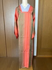 道行コート　単衣仕立て　オレンジ系　裄68.5