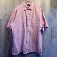 NAUTICA 半袖シャツ サーモンピンク ラミー ビッグサイズ【メンズL】