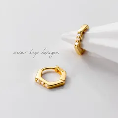P066G　ミニ・フープ・ヘキサゴン　ゴールド　ミニフープピアス　シルバー925