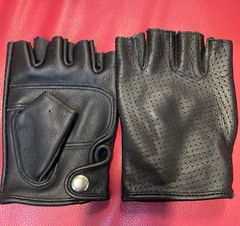 本革グローブ　バイクグローブ  半指レーザーグローブ　ショート通気 春夏用