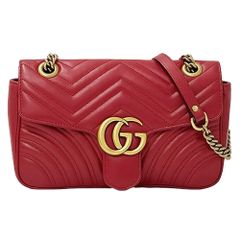 グッチ GUCCI バッグ レディース ブランド ショルダーバッグ GGマーモント レザー レッド 赤 チェーンショルダー ミニバッグ 斜め掛け おしゃれ 【中古】