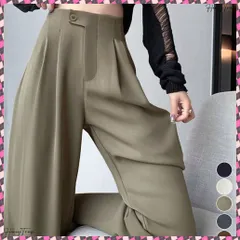 送料無料 ハイウエストスラックス セミワイドパンツ 着やせタックパンツレディース 韓国風 通勤ロングパンツ オフィスカジュアル ドレープパンツ 春夏薄手スーツパンツ美脚脚長 ダブルタックパンツ 体型カバーボトムス プリーツパンツ無地