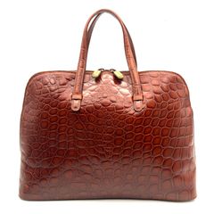 A0716-26-3 FURLA フルラ レザー クロコ型押し ハンドバッグ バッグ レザー 革 ブラウン 大きめ H26㎝ W38㎝ D10㎝