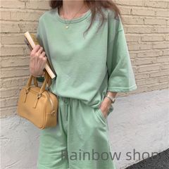【新品未使用】上下セット レディース セットアップ ルームウェア 半袖 Tシャツ パンツ5 短パン トップス ボトムス 部屋着 普段着 楽ちん 