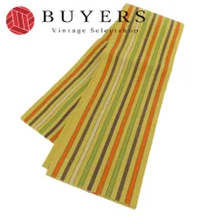 【中古】 半幅帯 小袋帯 綿 からし色 マルチカラー リバーシブル 縞模様 お洒落 和装 呉服 和服 きもの レディース 女性