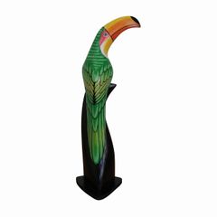 オオハシの木彫り 45cm グリーン カラフル リゾートインテリア バードオブジェ 鳥の置物 アジアン雑貨 バリ雑貨 ハワイアン雑貨 010417