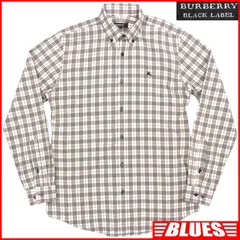 BURBERRY BLACK LABEL 廃盤 バーバリーブラックレーベル シャツ M チェック 白 刺繍 メンズ 2 長袖 ボタンシャツサイズM一覧←SEULB屋着古← TY3336