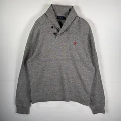 古着 ポロ・ラルフローレン POLO RALPH LAUREN コットンニット ハーフボタン ワンポイント刺繍ロゴ L  グレー メンズ