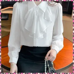 送料無料 フリルリボンブラウス韓国風シャツブラウス レディース きれいめ 長袖シャツ 無地 オフィスカジュアル 通勤OL春服 フォーマルフェミニントップス 着やせ体型カバー とろみシャツお洒落 卒業式服襟付シャツ 大人女性上品シャツ