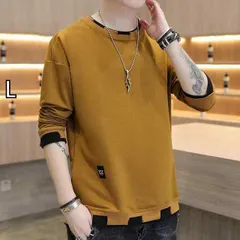 [L]メンズ ファッション 服  オシャレ シンプル 大人 かっこいい 大きいサイズ ストリート 紳士服 長袖 T シャツ 韓国スタイル スリムフィット ラウンドネック 秋 トップス スウェットシャツ