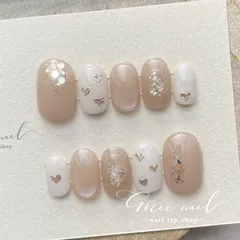 ♡ハートのミラーネイル♡ 　ネイルチップ　付け爪　ブライダル　ブラウンネイル　ハートネイル