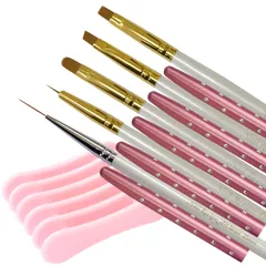 特価商品 [NailRecipe(ネイルレシピ)] ネイルブラシ キャップ付き 5本セット ジェルネイル キラキラ可愛いキャップ付きジェルブラシ (Mブラシ５本+ホルダー)