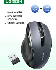 ワイヤレスマウス 6つの静音ボタン Bluetooth 5.0 & 2.4Gワイヤレス USBミニレシーバー付き、5段階DPI設定 最大4000DPI、両手使用可能 PC/Linux ラップトップ対応