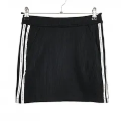 【超美品】アディダス ストレッチスカート 黒×白 ストライプ織生地 ウエストゴム サイド3ライン レディース S ゴルフウェア adidas