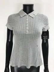 【USED】Callaway キャロウェイ レーヨン 半袖 シャツ 重ね着風 編み上げ ラインストーン グレー グリーン 緑 レディース S ゴルフウェア