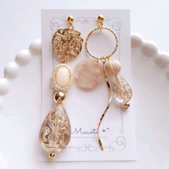 クリアアンティークゴールド アシンメトリー  ピアス/イヤリング