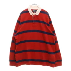 POLO RALPH LAUREN (ポロラルフローレン) 90S VINTAGE ヴィンテージ 裏起毛 ロゴエンブロイダリー ボーダー ラガーシャツ スウェットトレーナー レッド/ネイビー