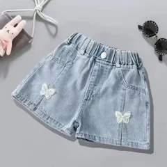 ☆ Cタイプ ☆ 110CM ☆ デニムショートパンツ キッズ jx02dk02 デニムショートパンツスカート パンツ ショートパンツ 短パン 子供服 こども服 子ども服 子供 女の子 ボトムス プリーツ 花 ポケット付き 通園 通学 お出かけ 外出