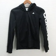 a■アディダス/Adidas AJ4579 ロゴプリント ジップアップ スウェットパーカー【L】黒/LADIES/83【中古】