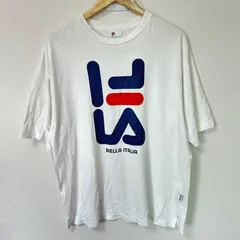 (^w^)b FILA フィラ クルーネック 半袖Tシャツ コットン 綿100% フロントプリント ビッグロゴ オーバーサイズ ビッグシルエット ゆるだぼ スポーツMIX 古着MIX ラフ リラックス カジュアル ホワイト 白 メンズ サイズM