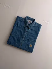 Carhartt(カーハート) リメイク ミディアムブルー V2 ポケット ボタンダウン ショートスリーブデニムシャツ