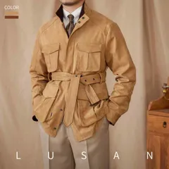 秋冬 コーデ メンズ  服 シンプル ファッション オシャレ 大人 かっこいい 大きいサイズ ストリート 紳士服  オートクチュール スエード ハンティング ジャケット ベルト マルチ ポケット 暖かい スリム カジュアル 