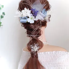 ⑩ 送料無料 フラワー ヘッドドレス 花 ブライダル 結婚式 成人式  ブルー 青 水色 白 リボン  髪飾り かすみ草