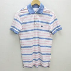 C■ブルックスブラザーズ/BROOKS BROTHERS Slim Fit ボーダー柄 ロゴ刺繡 半袖ポロシャツ【S】白ピンク水色/MENS■33【中古】