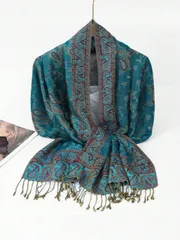 アクセサリー レディース スカーフ 1枚 マルチカラーのカシューナッツ柄ビンテージボヘミアン調大判パシュミナヒジャブスカーフ、女性用ソフトで軽量なショール ラップ ロングフリンジ付き、春秋用、カジュアルでファッショ