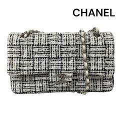 ●シャネル CHANEL ツイード ミニ クラシック ハンドバッグ フラップ ショルダー 2way 白 レディース 5D777