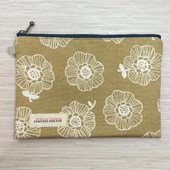 フラットポーチ 20㎝ファスナー 北欧 ブラウン 小物入れ 母子手帳 お薬手帳