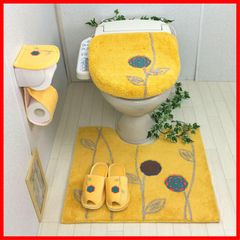 【特価商品】エトフ ４点オカ 黄色 金運 花 トイレマットセット ペーパーホルダーカバー スリッパ ふたカバー 洗浄暖房型 風水 イエロー 北欧 4点 セット トイレマット
