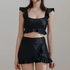 ☆ ブラック ☆ XL ☆ 水着 レディース 体型カバー 上下セット 水着 レディース ビキニ セパレート スカート 上下セット タンニキ 幅広肩紐 フリル バックフリル パッド付 ノンワイヤー ハイウエスト ショートパンツ スイムウェア おしゃれ オシャレ