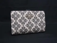 ■美品■ kate spade ケイトスペード PVC×レザー クローバー 四葉柄 二つ折り 財布 ウォレット  ホワイト系×ブラック系 DJ8593