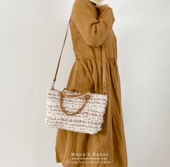 おしゃれな 2way ループ ツイード オフホワイト ピンク 革 小柄 斜めがけ ショルダー バック