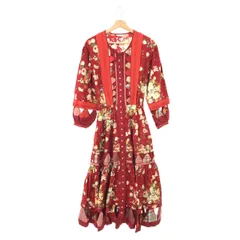 PINK HOUSE ピンクハウス パッチワークロング ワンピース サイズ:表記なし  レッド   ピコリボン ティアード ヴィンテージ 花柄 赤　240001145272