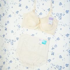 【メール便リクエスト品】Wacoal　wing　Tiyaka　ワコール　ウィング　ツヤカ　オフホワイト　ブラジャー　C80　ショーツ　Lサイズ　花柄　刺繍　前ホック