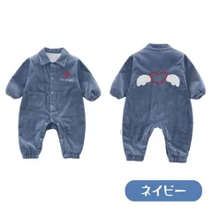 送料無料 ネイビー やわらか素材 コーデュロイ エンジェル柄 ロンパース つなぎ 韓国子供服 おしゃれ 乳幼児 キッズ ベビー服 60cm 70cm 80cm 90cm