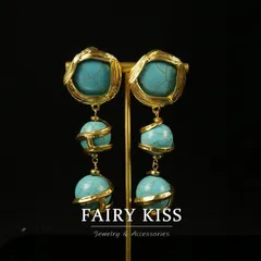 イヤリング イヤーカフ ロング ターコイズ ガラス 合わせやすい 高級感 個性デザイン 合わせやすいYUA107