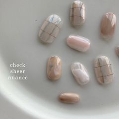 現品 ネイルチップ 落書きネイル ニュアンス チェック柄 ショートネイル 春 ピンク ブラウン ニュアンス もやもや 単色 色鉛筆 一癖 韓国 カジュアル