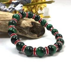グリーンタイガーアイ パワーストーン ブレスレット 10mm （レッド）メンズ・レディース 男性・女性 数珠ブレス 開運  [3] 