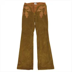 02aw D&G ドルチェ&ガッバーナ ドルガバ DOLCE&GABBANA ベルボトム ウエスタン パンツ フレア スエード レザー コーデュロイ 切替 00's オールド ビンテージ ヴィンテージ アーカイブ 26×40 茶 ブラウン レディース