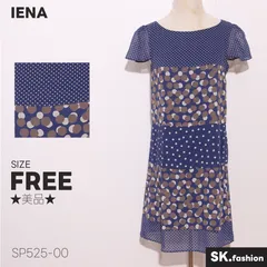 ★美品★ IENA イエナ ワンピース ミニ丈 半袖 ドット柄 パネル切替 シフォン素材 透け感 デザイン 　ネイビー　 【SP525-00】 送料無料　古着　レディースのサムネイル