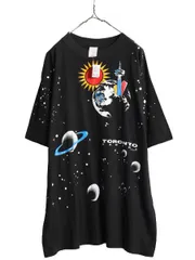 【お得なクーポン配布中!】 デッドストック 90s 宇宙 アート イラスト オールオーバー プリント Tシャツ メンズ XL 程/ 90年代 オールド 大判 アート グラフィック 黒