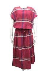 【中古】grin グリン ワンピース レディース コットン 麻混 レッド チェック 春夏 サイズ2