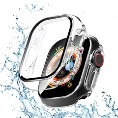 【在庫処分】高透過率 高耐久 一体型 ガラスフィルム ケース ケース アップルウォッチ アップルウォッチ 二重構造 全面保護 カバー 装着簡(49mmクリア) カバー Watch Watch Apple Apple メッキ加工 3D直角エッジデザ 防水 PC