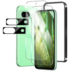 WHskyee Google Pixel 8A 用の ガラスフィルム + カメラフィルム【ガイド枠+2枚液晶保護フィルム+ 2枚レンズ保護フィルム】 硬度9H 【日本旭硝子素材採用】 強化ガラス 保護 フィルム 貼り付け簡単/指紋防止/飛散防止/高透過 G 0