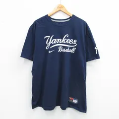XL/古着 ナイキ NIKE 半袖 ブランド Tシャツ メンズ MLB ニューヨークヤンキース 大きいサイズ コットン クルーネック 紺 ネイビー メジャ