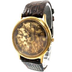 OMEGA オメガ Deville デヴィル SS×レザー/QZ ゴールド文字盤 メンズ腕時計【PF-129】